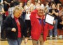 Osawatomie High School recognized Jean and Joe Vasquez for their years of support with the Kansas State High School Activites Association Award of Excellence Friday night during halftime of the boy's basketball game. The couple recently donated a new popcorn machine in memory of their son Jon Vasquez, a member of the class of 1986.
